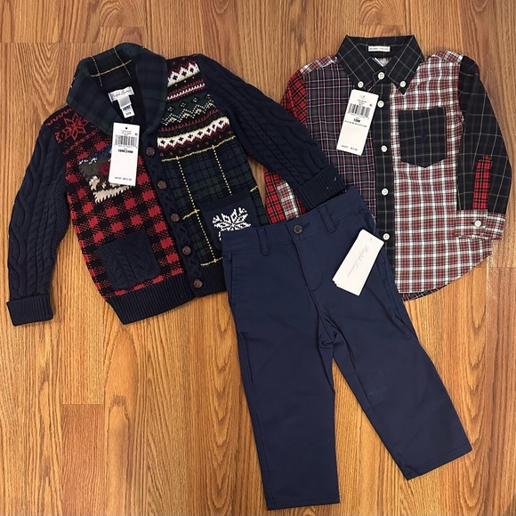 Polo Ralph Lauren Other - Polo Ralph Lauren Toddlers Knit Cotton Cardigan & Plaid Fun Shirt & Pant, 18M